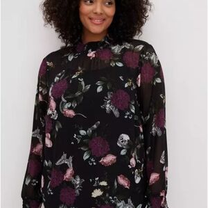 Torrid Black Floral & Skulls Blouse